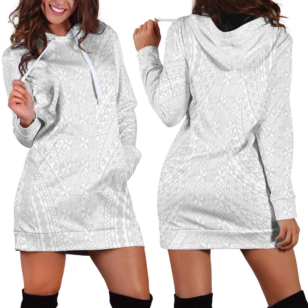 Lotu Tamaiti White Tongan Ngatu Hoodie Dress Polynesian Tribal Fonulei Pattern - Polynesian Pride