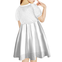 Lotu Tamaiti White Tongan Ngatu Kid Short Sleeve Dress Polynesian Tribal Fonulei Pattern - Polynesian Pride