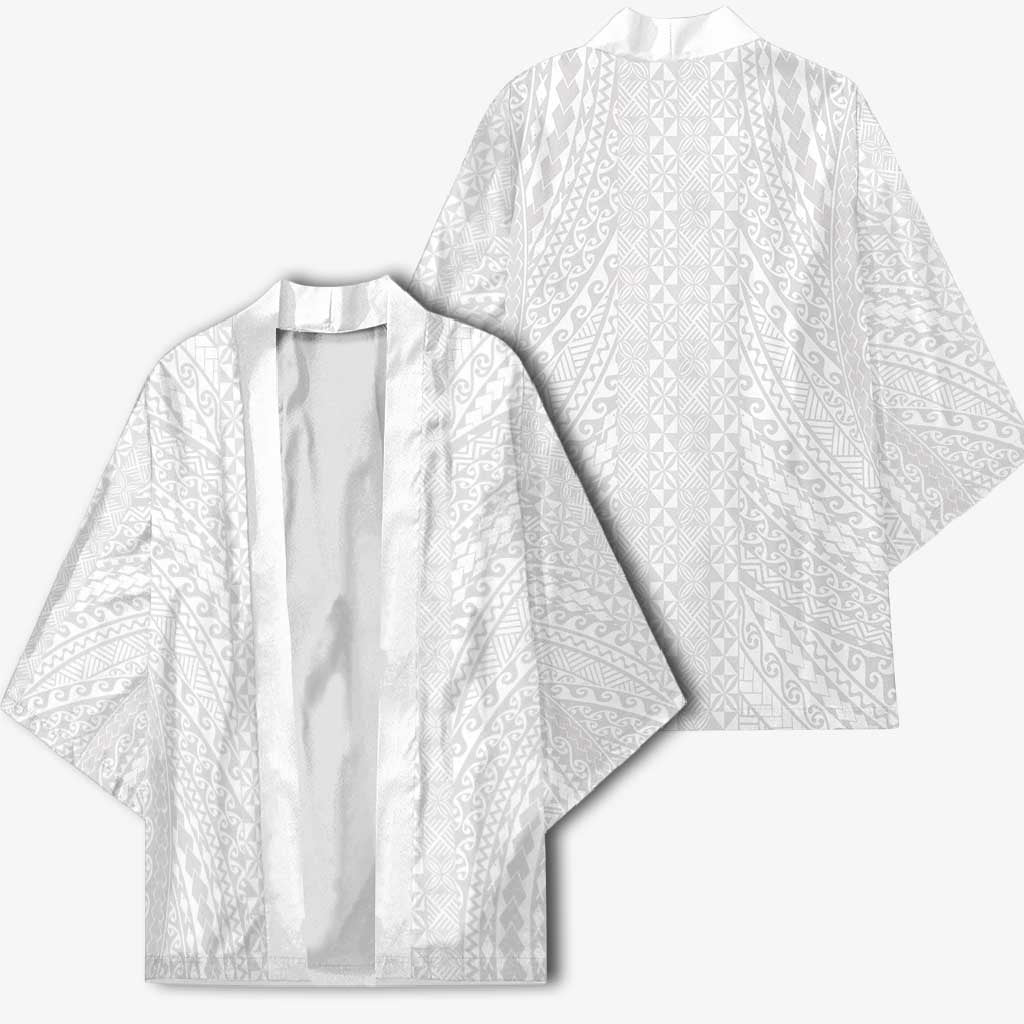 Lotu Tamaiti White Tongan Ngatu Kimono Polynesian Tribal Fonulei Pattern - Polynesian Pride