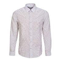 Lotu Tamaiti White Tongan Ngatu Long Sleeve Button Shirt Polynesian Tribal Fonulei Pattern - Polynesian Pride