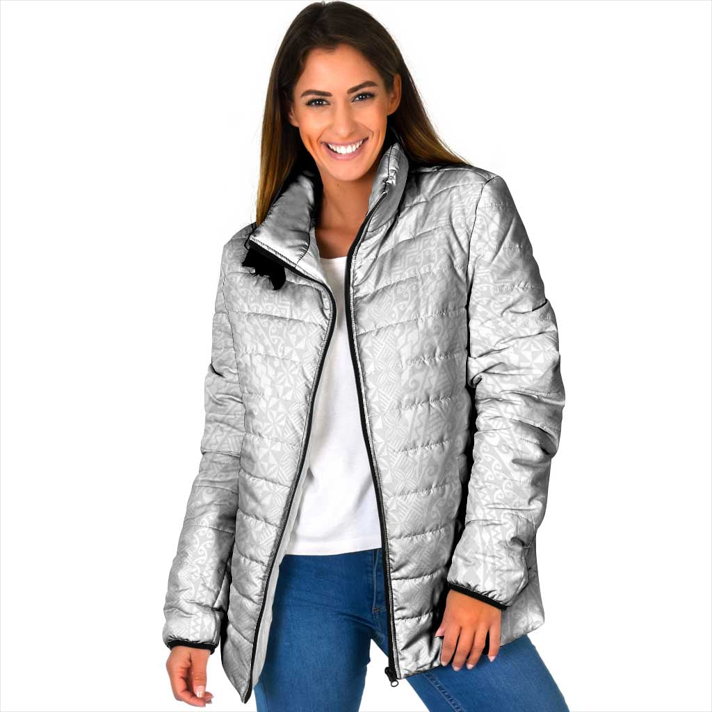 Lotu Tamaiti White Tongan Ngatu Padded Jacket Polynesian Tribal Fonulei Pattern - Polynesian Pride