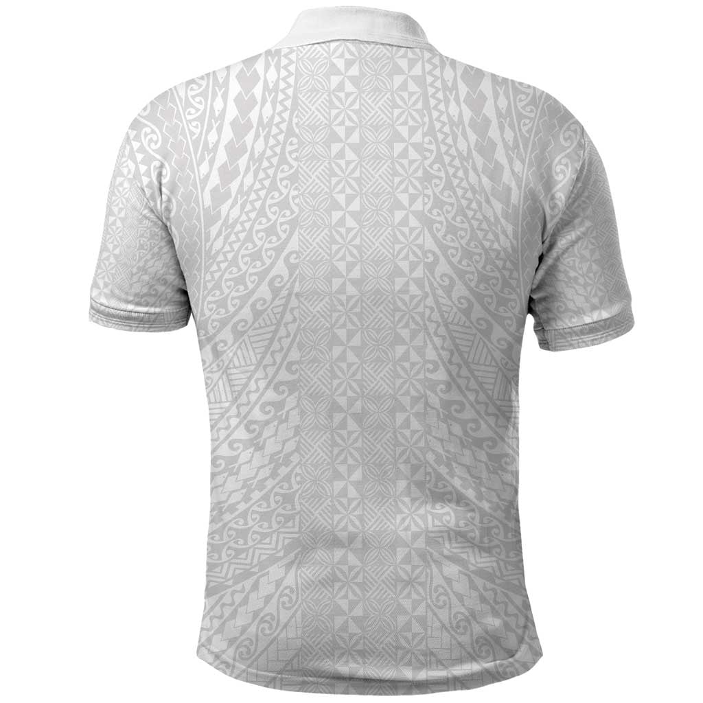 Lotu Tamaiti White Tongan Ngatu Polo Shirt Polynesian Tribal Fonulei Pattern - Polynesian Pride