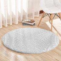Lotu Tamaiti White Tongan Ngatu Round Carpet Polynesian Tribal Fonulei Pattern - Polynesian Pride