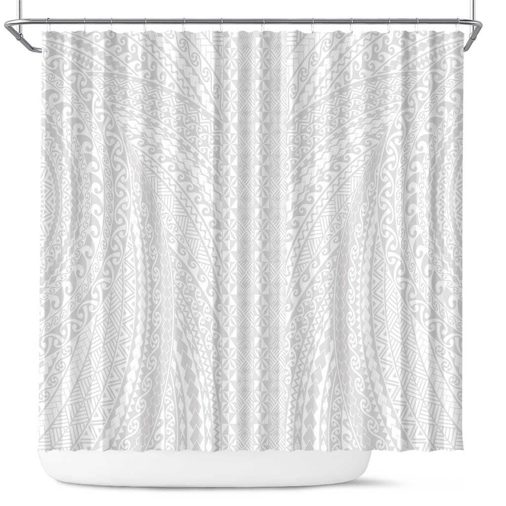 Lotu Tamaiti White Tongan Ngatu Shower Curtain Polynesian Tribal Fonulei Pattern - Polynesian Pride