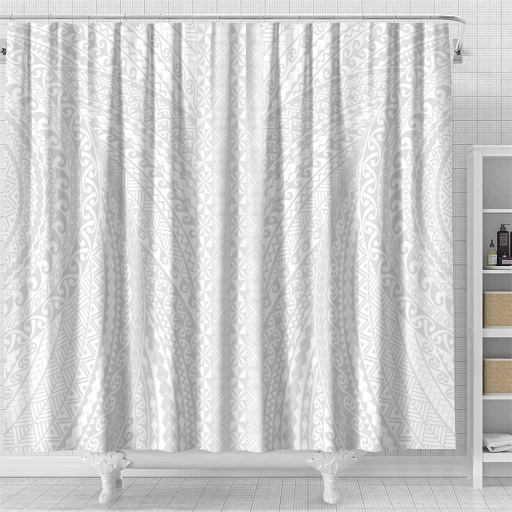 Lotu Tamaiti White Tongan Ngatu Shower Curtain Polynesian Tribal Fonulei Pattern - Polynesian Pride