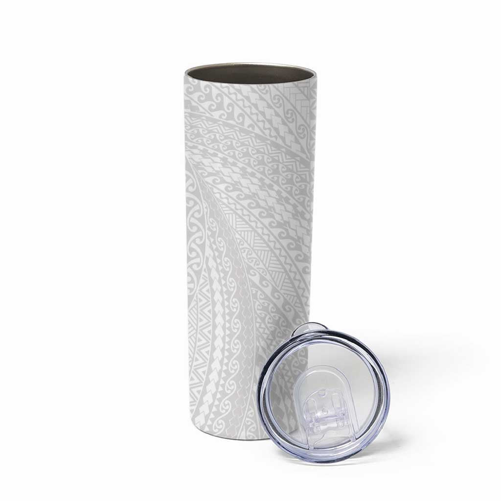 Lotu Tamaiti White Tongan Ngatu Skinny Tumbler Polynesian Tribal Fonulei Pattern - Polynesian Pride