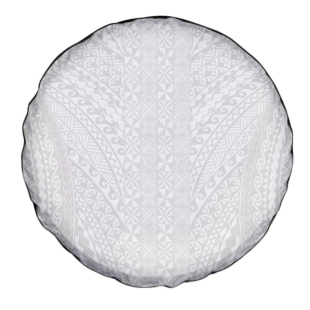 Lotu Tamaiti White Tongan Ngatu Spare Tire Cover Polynesian Tribal Fonulei Pattern - Polynesian Pride