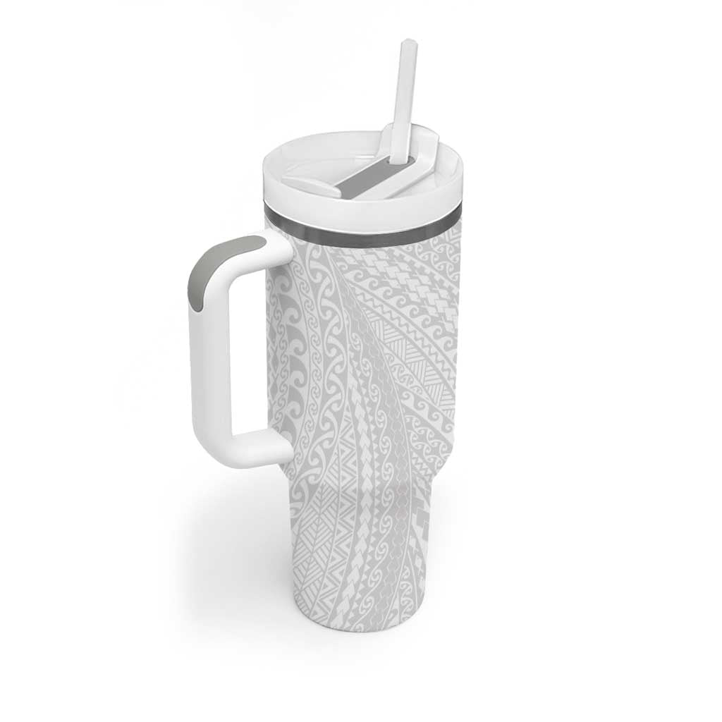Lotu Tamaiti White Tongan Ngatu Tumbler With Handle Polynesian Tribal Fonulei Pattern - Polynesian Pride