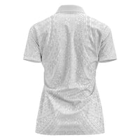 Lotu Tamaiti White Tongan Ngatu Women Polo Shirt Polynesian Tribal Fonulei Pattern - Polynesian Pride