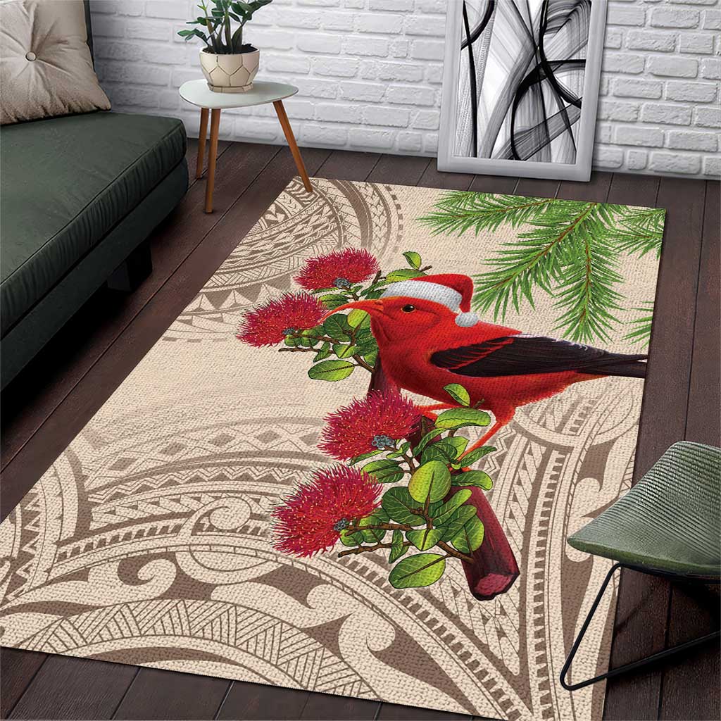 Christmas Hawaii with I'iwi Bird Area Rug Aloha Mele Kalikimaka - Beige Art