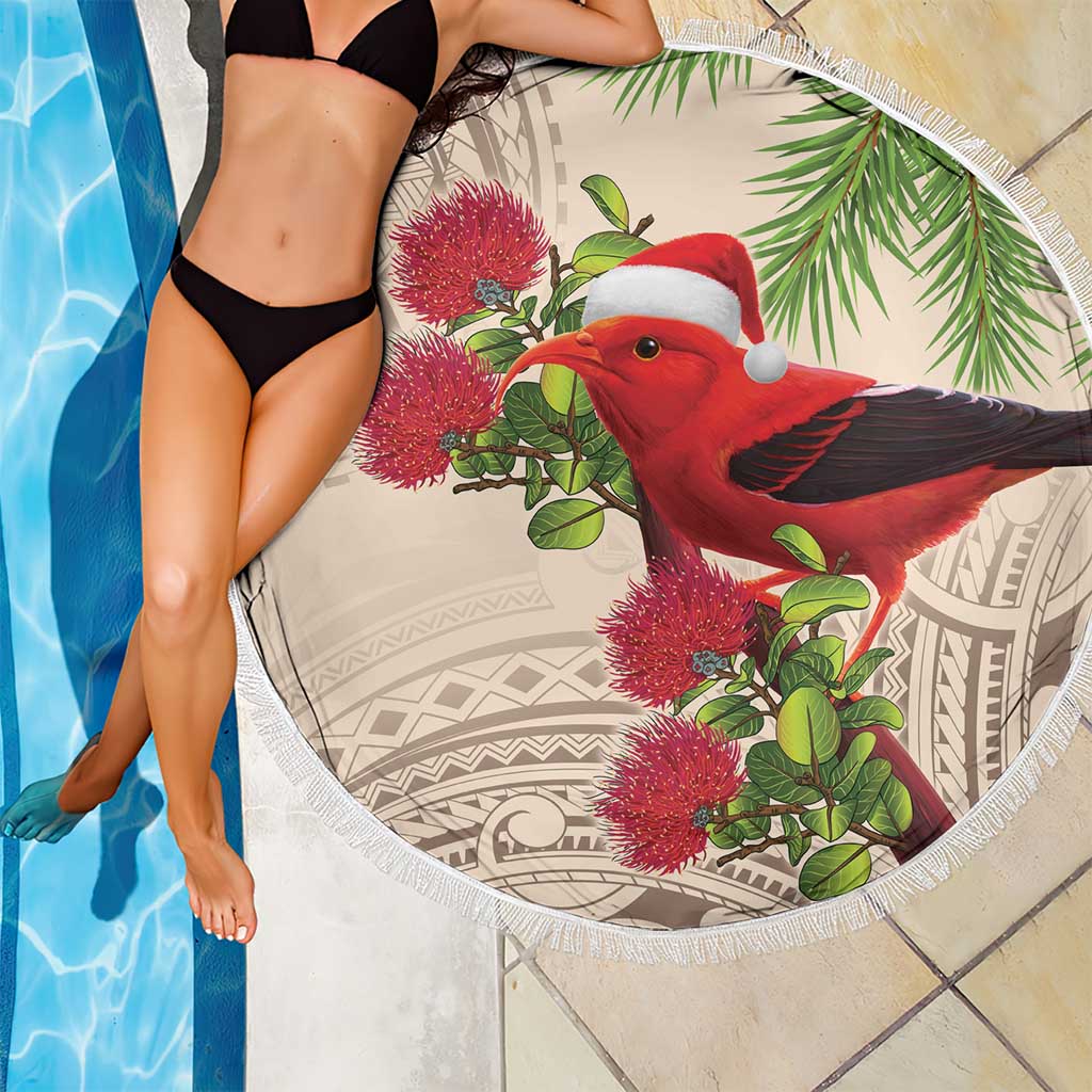 Christmas Hawaii with I'iwi Bird Beach Blanket Aloha Mele Kalikimaka - Beige Art