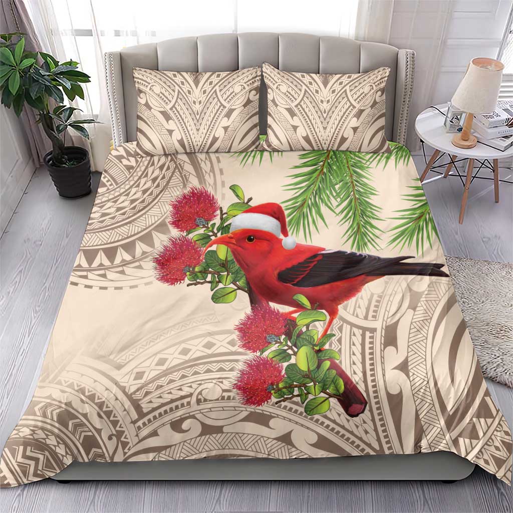 Christmas Hawaii with I'iwi Bird Bedding Set Aloha Mele Kalikimaka - Beige Art