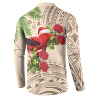 Christmas Hawaii with I'iwi Bird Button Sweatshirt Aloha Mele Kalikimaka - Beige Art