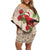 Christmas Hawaii with I'iwi Bird Off Shoulder Short Dress Aloha Mele Kalikimaka - Beige Art