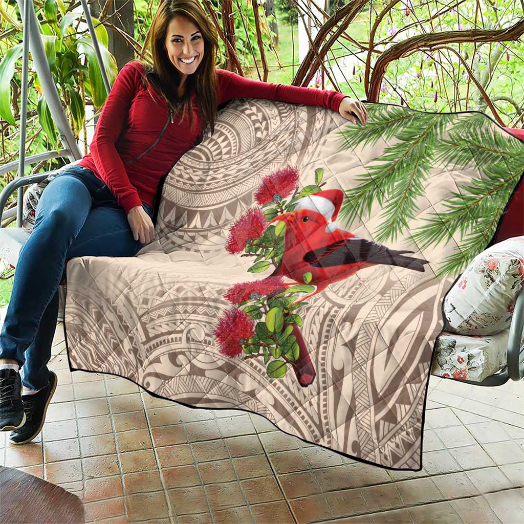 Christmas Hawaii with I'iwi Bird Quilt Aloha Mele Kalikimaka - Beige Art