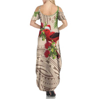 Christmas Hawaii with I'iwi Bird Summer Maxi Dress Aloha Mele Kalikimaka - Beige Art