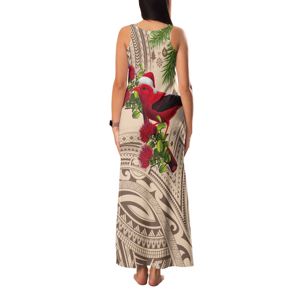 Christmas Hawaii with I'iwi Bird Tank Maxi Dress Aloha Mele Kalikimaka - Beige Art