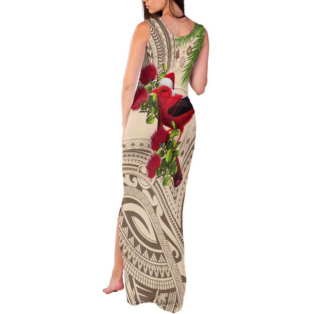 Christmas Hawaii with I'iwi Bird Tank Maxi Dress Aloha Mele Kalikimaka - Beige Art