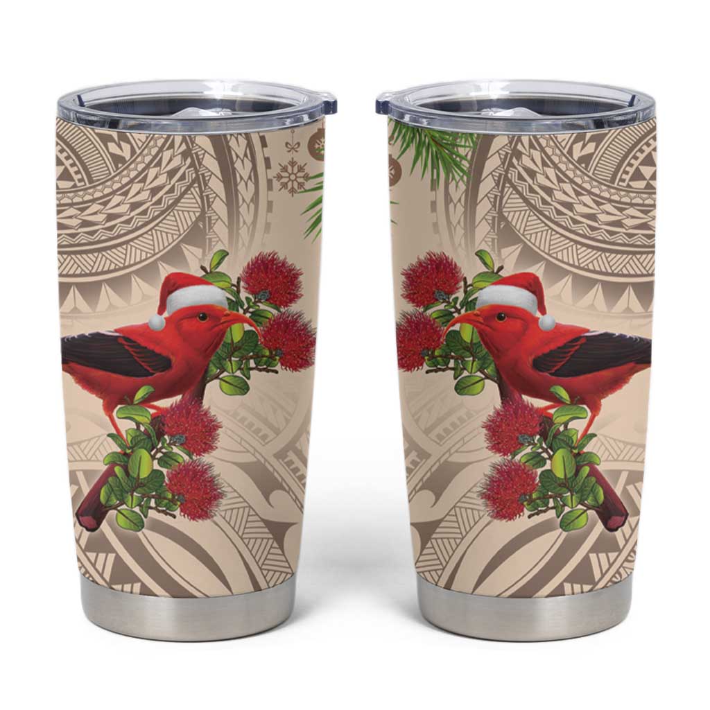 Christmas Hawaii with I'iwi Bird Tumbler Cup Aloha Mele Kalikimaka - Beige Art