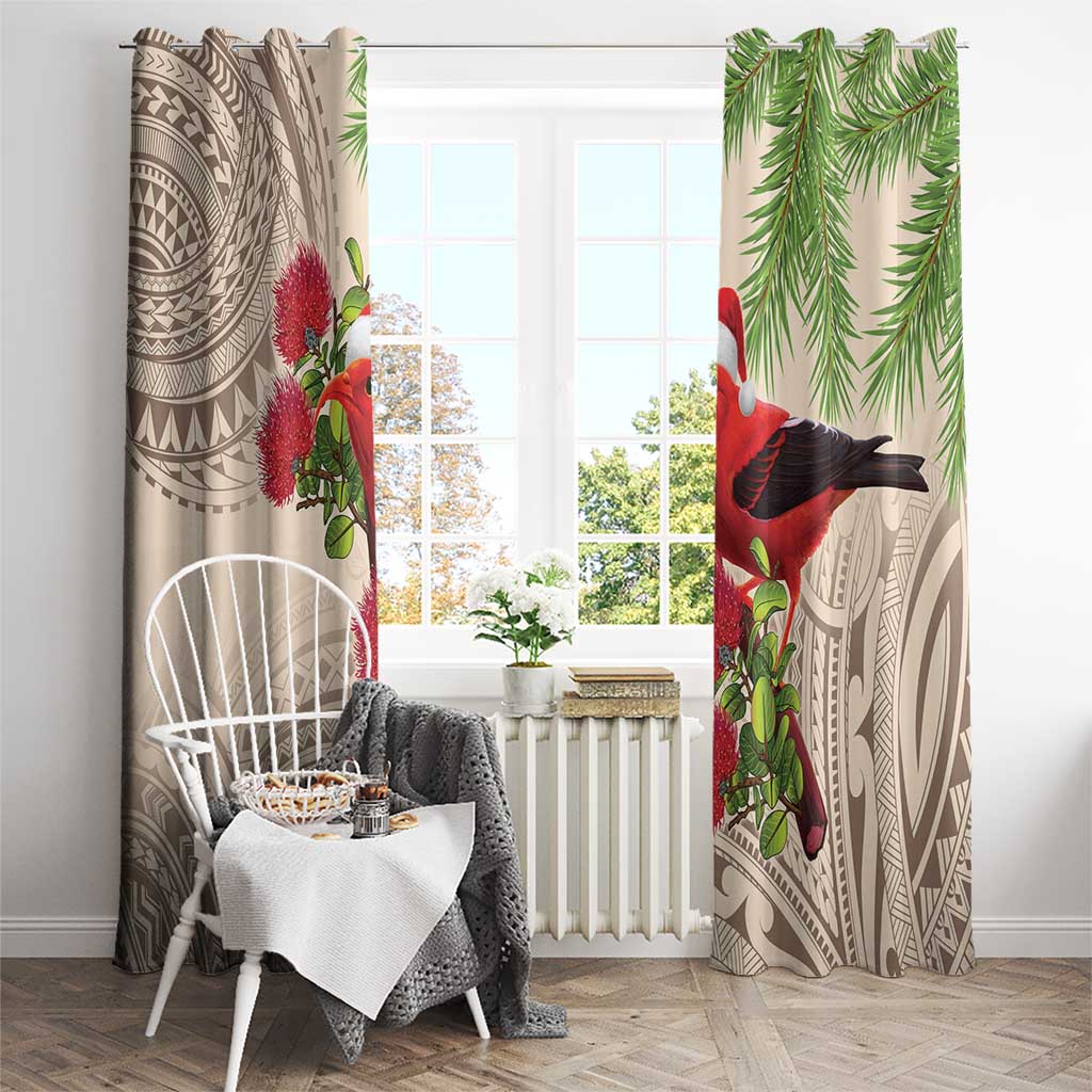 Christmas Hawaii with I'iwi Bird Window Curtain Aloha Mele Kalikimaka - Beige Art