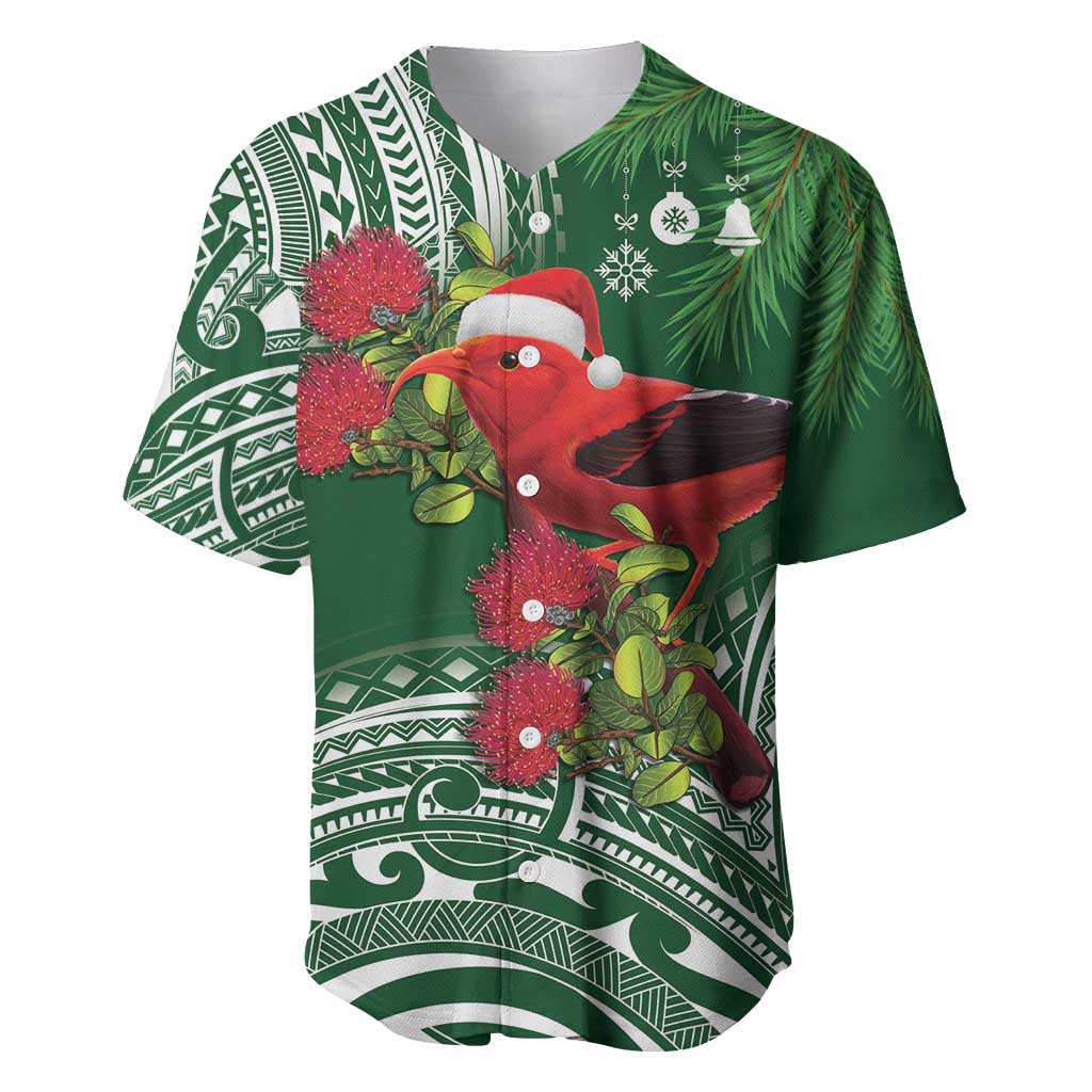 Christmas Hawaii with I'iwi Bird Baseball Jersey Aloha Mele Kalikimaka - Green Art