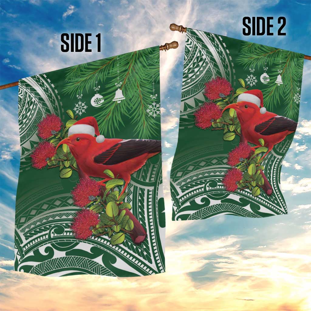 Christmas Hawaii with I'iwi Bird Garden Flag Aloha Mele Kalikimaka - Green Art