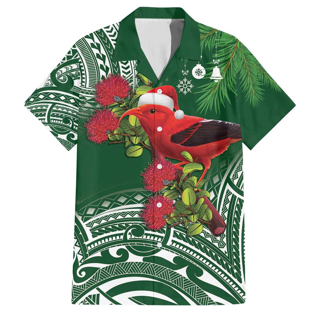 Christmas Hawaii with I'iwi Bird Hawaiian Shirt Aloha Mele Kalikimaka - Green Art