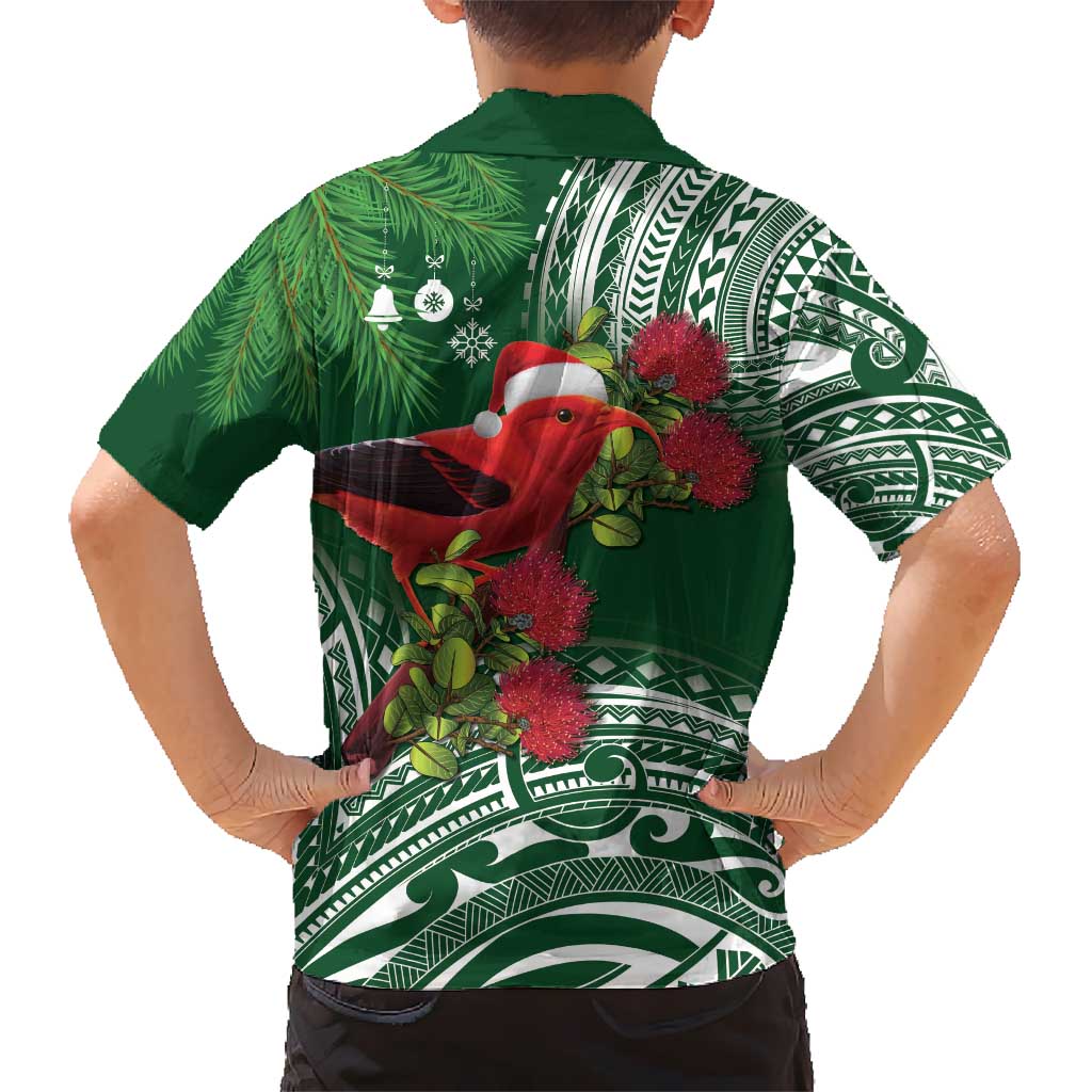 Christmas Hawaii with I'iwi Bird Hawaiian Shirt Aloha Mele Kalikimaka - Green Art