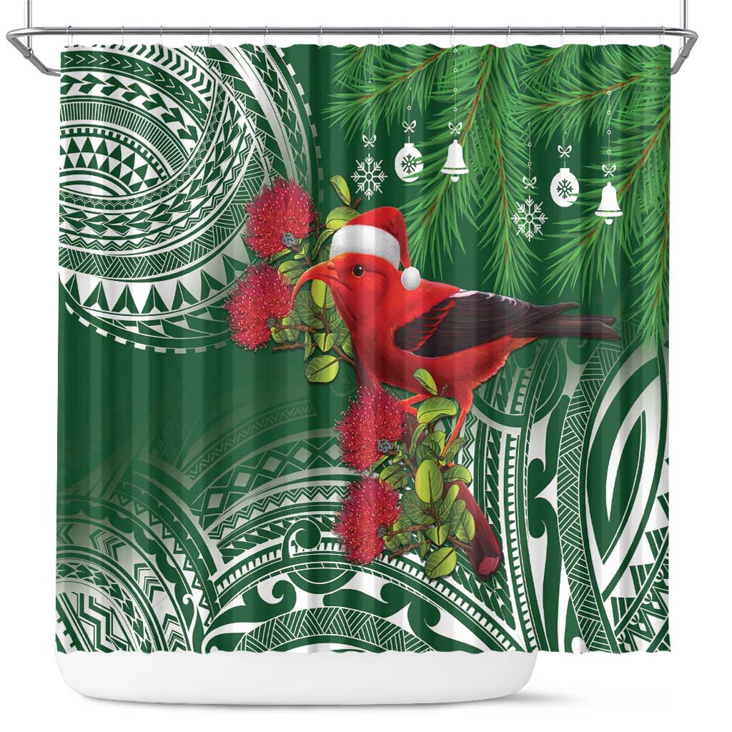 Christmas Hawaii with I'iwi Bird Shower Curtain Aloha Mele Kalikimaka - Green Art