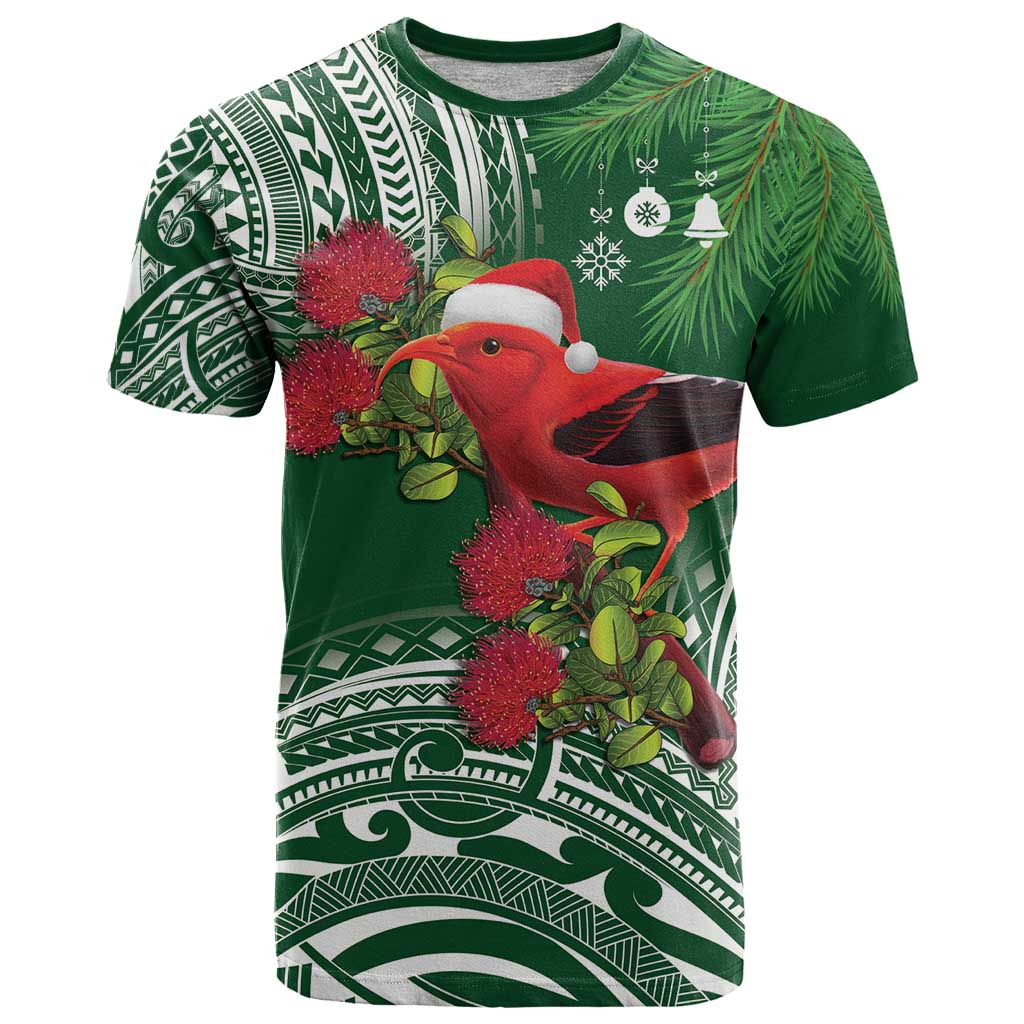 Christmas Hawaii with I'iwi Bird T Shirt Aloha Mele Kalikimaka - Green Art