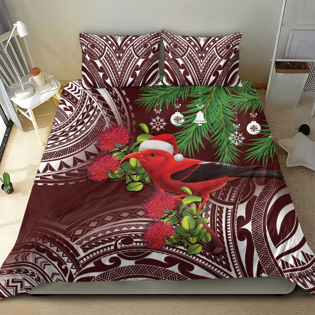 Christmas Hawaii with I'iwi Bird Bedding Set Aloha Mele Kalikimaka - Oxblood Art