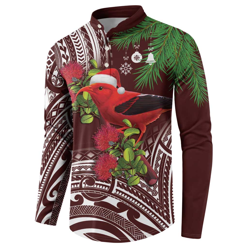 Christmas Hawaii with I'iwi Bird Button Sweatshirt Aloha Mele Kalikimaka - Oxblood Art