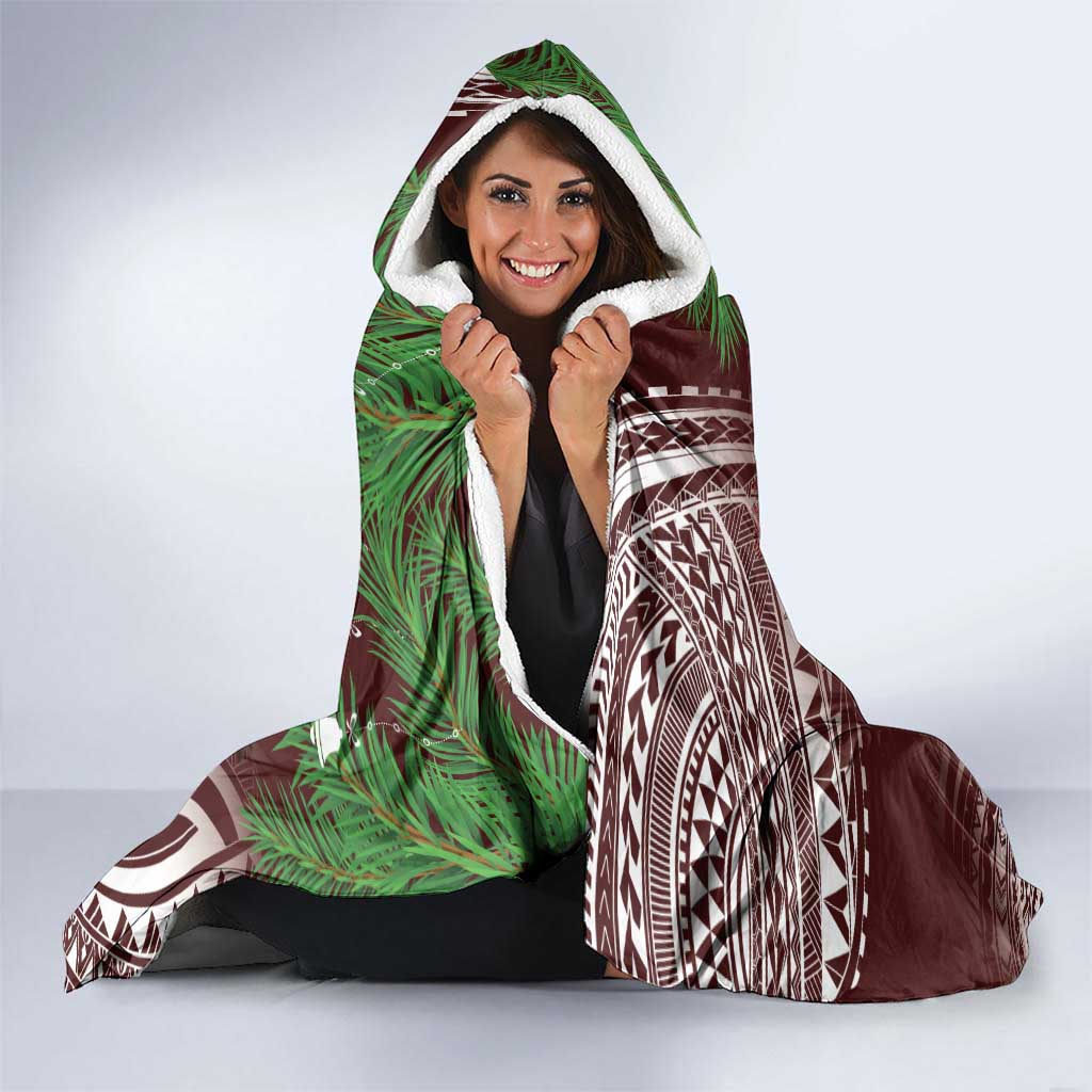 Christmas Hawaii with I'iwi Bird Hooded Blanket Aloha Mele Kalikimaka - Oxblood Art