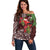 Christmas Hawaii with I'iwi Bird Off Shoulder Sweater Aloha Mele Kalikimaka - Oxblood Art