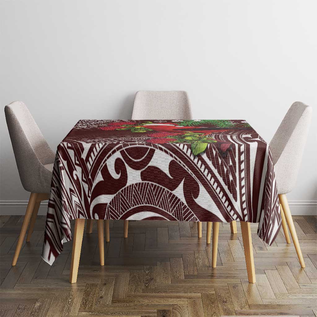 Christmas Hawaii with I'iwi Bird Tablecloth Aloha Mele Kalikimaka - Oxblood Art