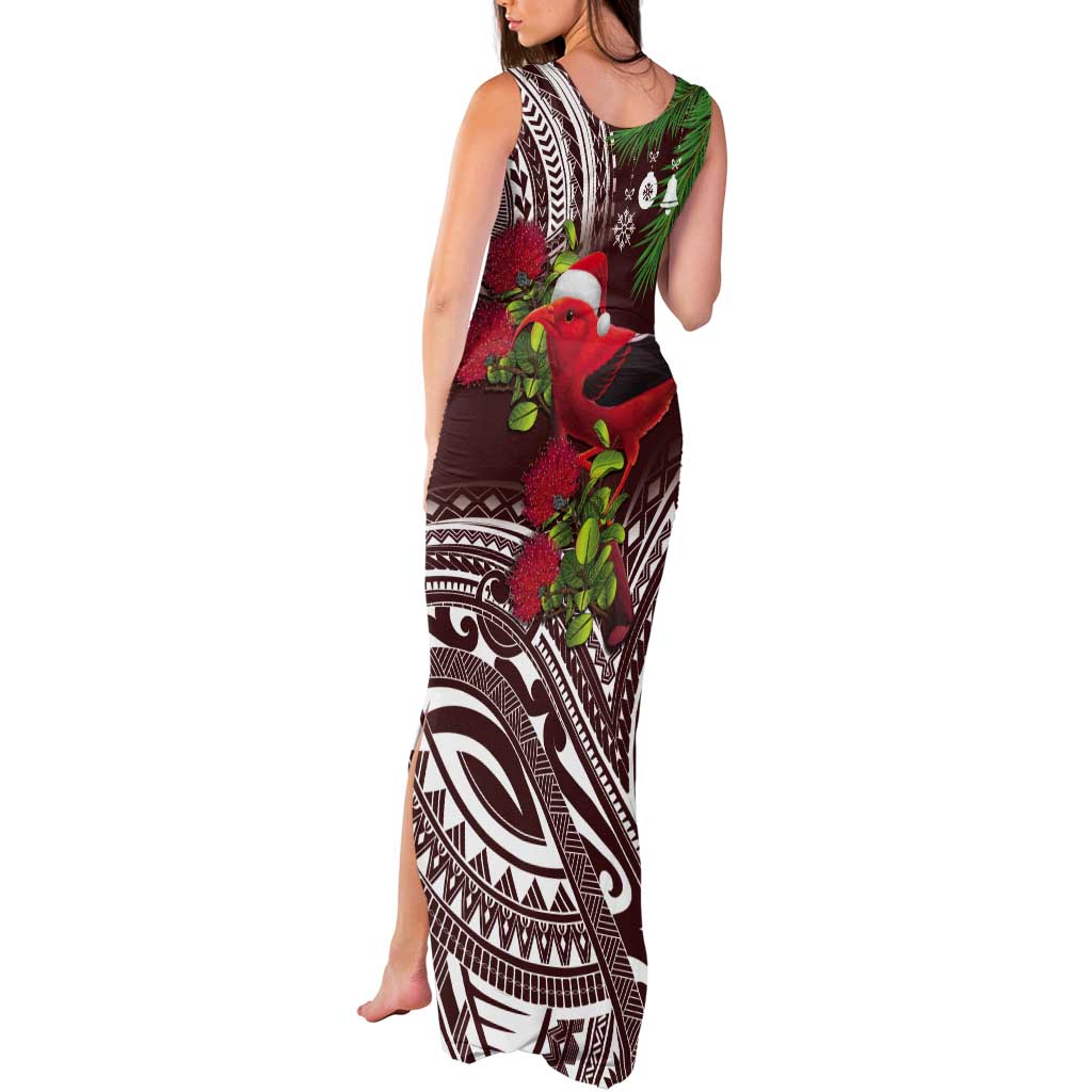 Christmas Hawaii with I'iwi Bird Tank Maxi Dress Aloha Mele Kalikimaka - Oxblood Art