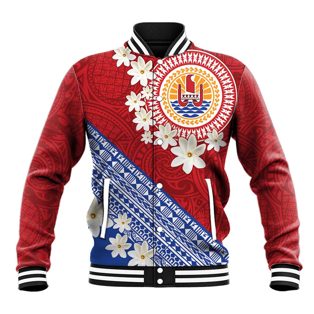 French Polynesia Baseball Jacket Tahitian Tiare Flowers Tribal LT9 Unisex Red - Polynesian Pride