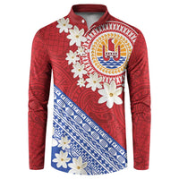 French Polynesia Button Sweatshirt Tahitian Tiare Flowers Tribal LT9 Red - Polynesian Pride