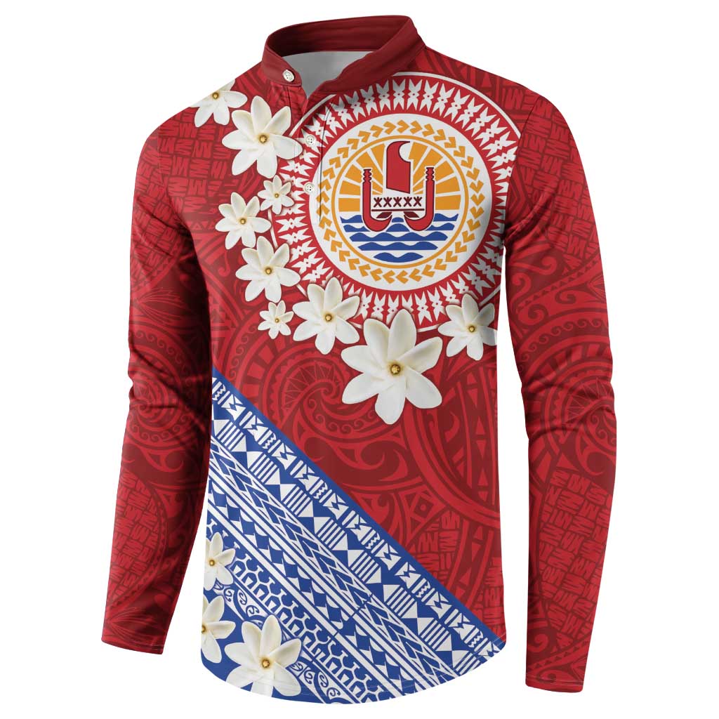 French Polynesia Button Sweatshirt Tahitian Tiare Flowers Tribal LT9 - Polynesian Pride