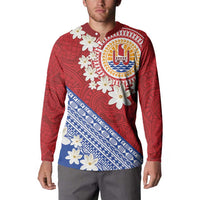 French Polynesia Button Sweatshirt Tahitian Tiare Flowers Tribal LT9 - Polynesian Pride