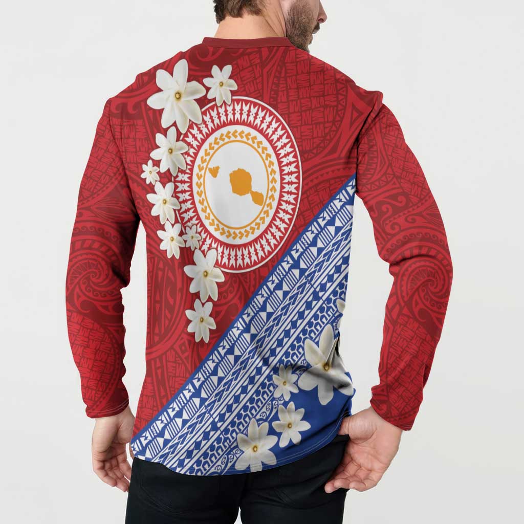 French Polynesia Button Sweatshirt Tahitian Tiare Flowers Tribal LT9 - Polynesian Pride