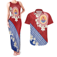 French Polynesia Couples Matching Tank Maxi Dress and Hawaiian Shirt Tahitian Tiare Flowers Tribal LT9 Red - Polynesian Pride