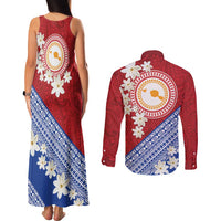 French Polynesia Couples Matching Tank Maxi Dress and Long Sleeve Button Shirt Tahitian Tiare Flowers Tribal LT9 - Polynesian Pride