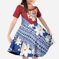 French Polynesia Family Matching Mermaid Dress and Hawaiian Shirt Tahitian Tiare Flowers Tribal LT9 Daughter's Dress Red - Polynesian Pride