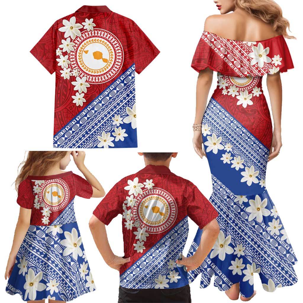 French Polynesia Family Matching Mermaid Dress and Hawaiian Shirt Tahitian Tiare Flowers Tribal LT9 - Polynesian Pride