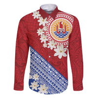 French Polynesia Family Matching Mermaid Dress and Hawaiian Shirt Tahitian Tiare Flowers Tribal LT9 Dad's Shirt - Long Sleeve Red - Polynesian Pride
