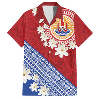 French Polynesia Family Matching Off Shoulder Short Dress and Hawaiian Shirt Tahitian Tiare Flowers Tribal LT9 Dad's Shirt - Short Sleeve Red - Polynesian Pride