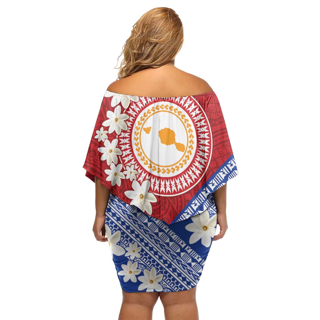 French Polynesia Family Matching Off Shoulder Short Dress and Hawaiian Shirt Tahitian Tiare Flowers Tribal LT9 - Polynesian Pride