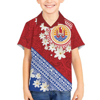 French Polynesia Family Matching Off Shoulder Short Dress and Hawaiian Shirt Tahitian Tiare Flowers Tribal LT9 Son's Shirt Red - Polynesian Pride