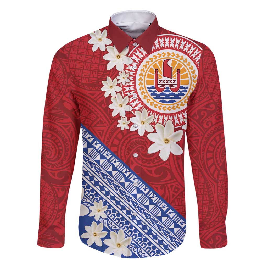 French Polynesia Family Matching Short Sleeve Bodycon Dress and Hawaiian Shirt Tahitian Tiare Flowers Tribal LT9 Dad's Shirt - Long Sleeve Red - Polynesian Pride